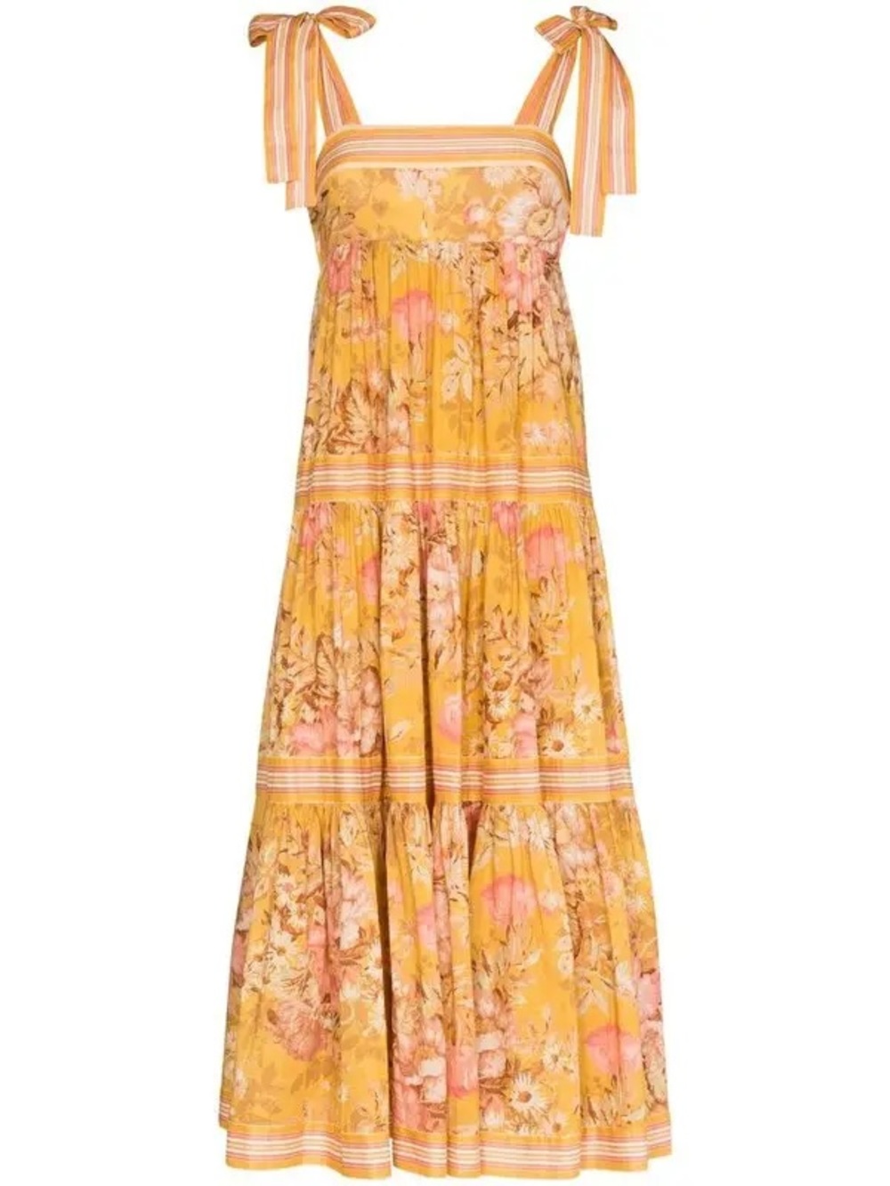 NWT Zimmermann Pattie Tie Shoulder Dress Mustard Yellow Floral Midi Sz 4 (0)